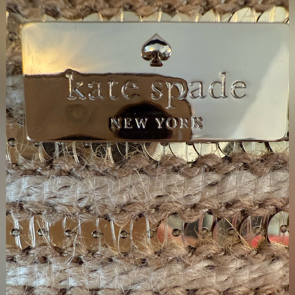 NWT Kate Spade Hallie Garden Way Sequin Raffia Tote Bag With PomPom - Picture 4 of 10